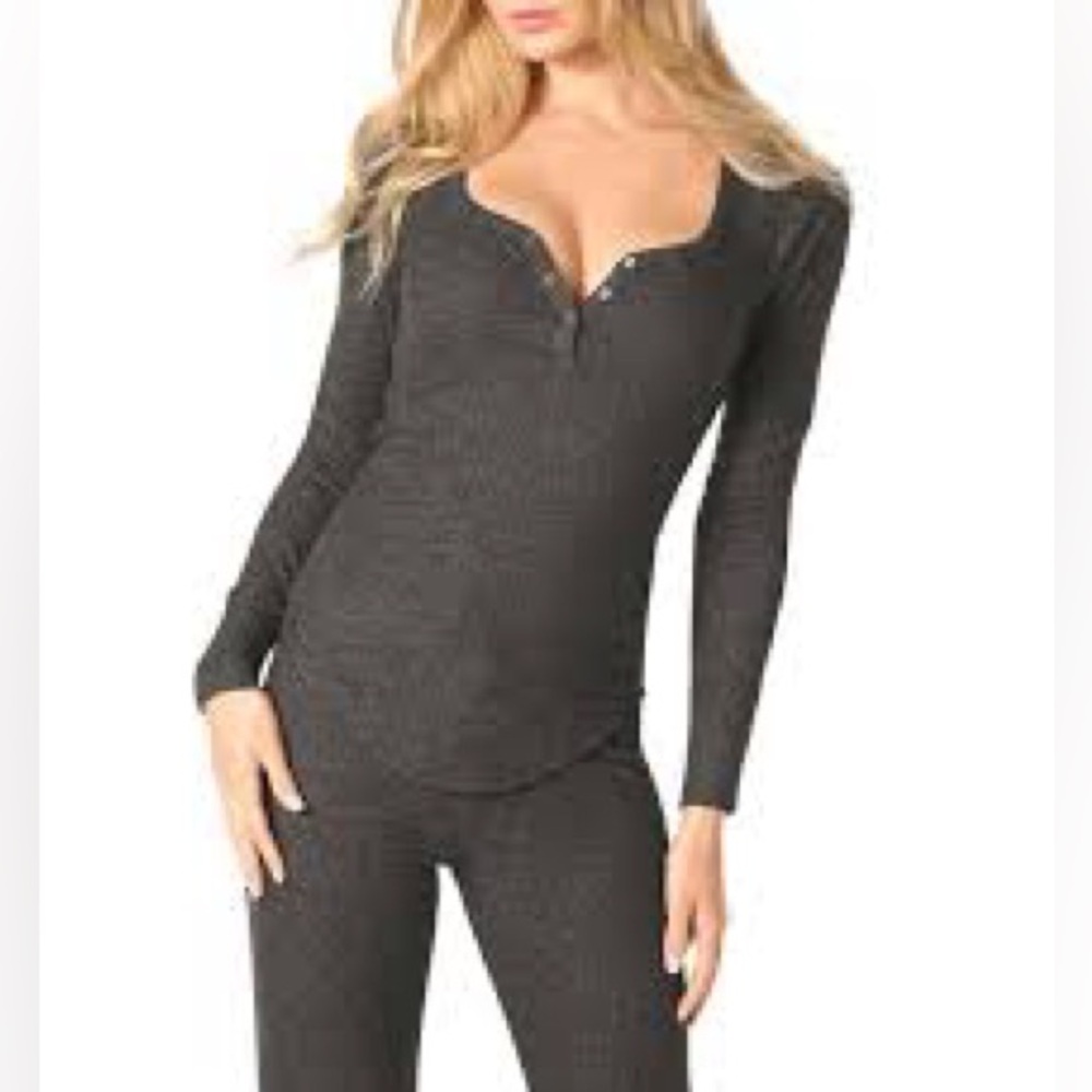 La SENZA Blue Textured Slim Lounge Top Pajama top